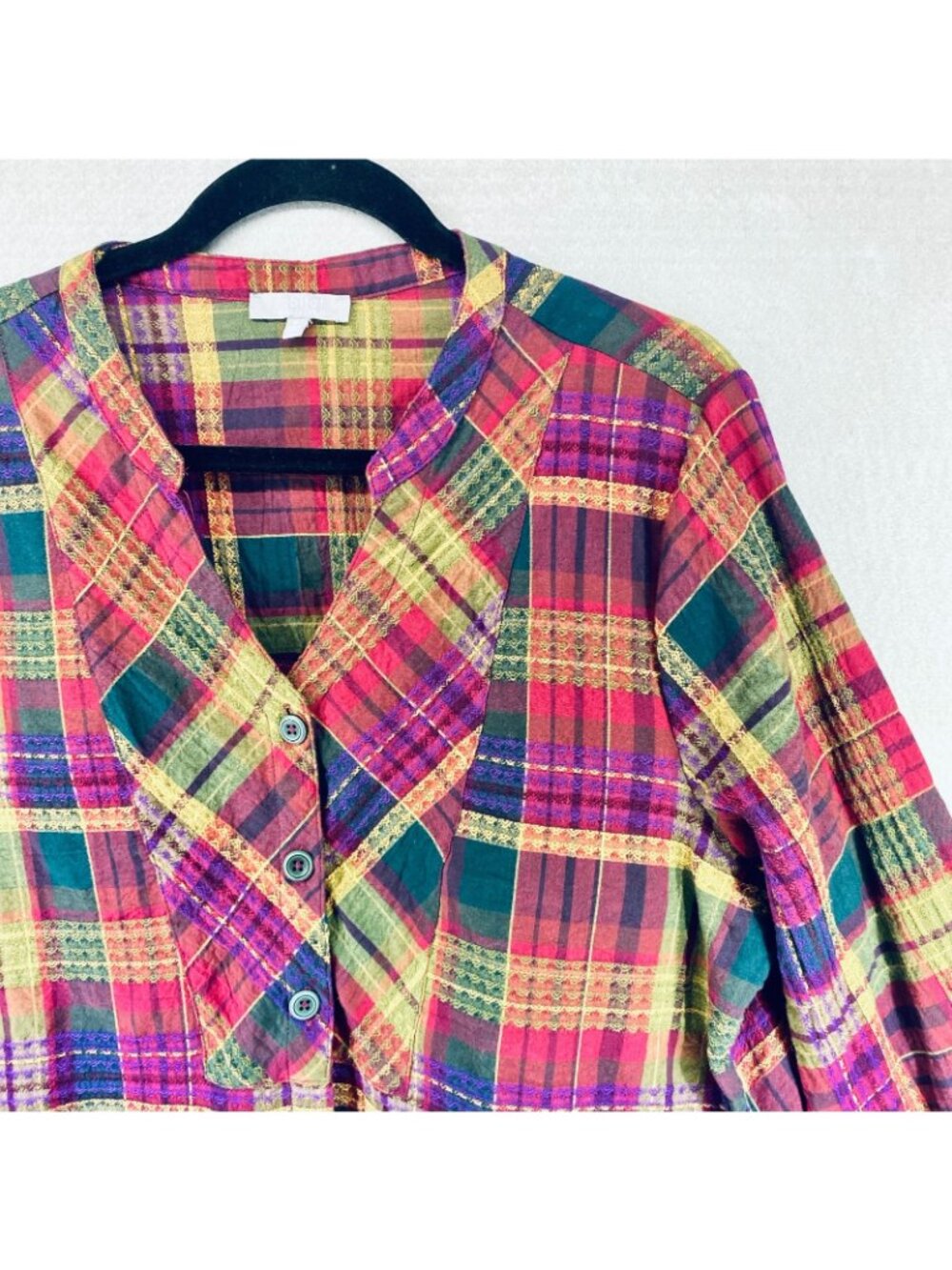 Habitat Top Womens M Multicolor Cotton Blend Plaid Blouse Sustainable Boho - Picture 4 of 12